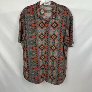 Vatpave Aztec Geometric Button Down Short Sleeve Shirt Size M